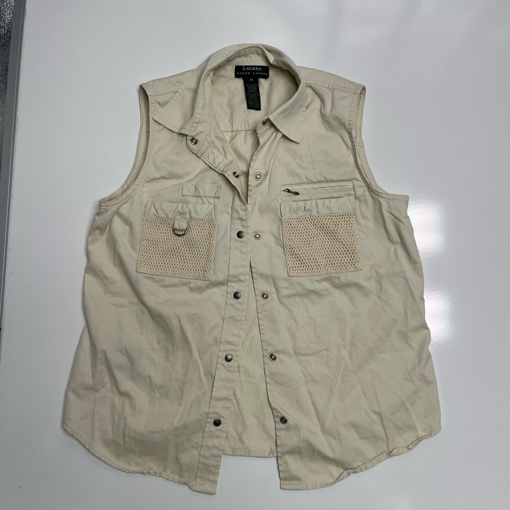Ralph Lauren Women's Cream and Tan button up vest